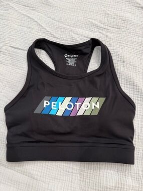 Peloton Black Sports Bra with Multicolor Stripe Logo